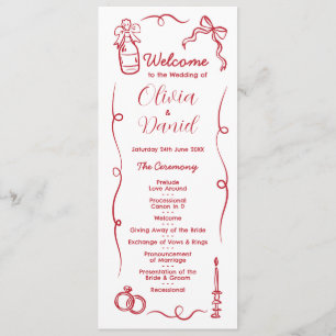 Bröllop Menu Ceremony Hand plockade Whimsical Program