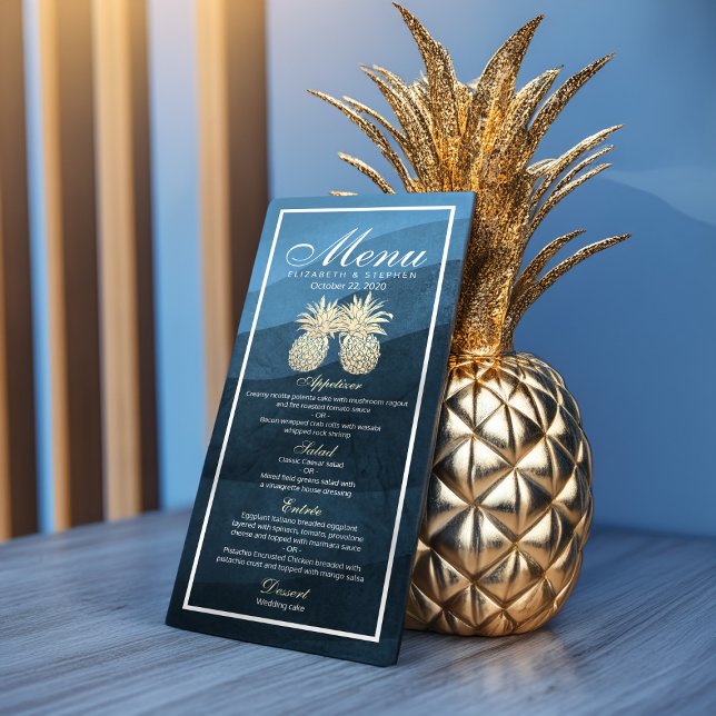 Bröllop Menu Chic Pineapple par Navy Blue Guld Meny (Skapare uppladdad)