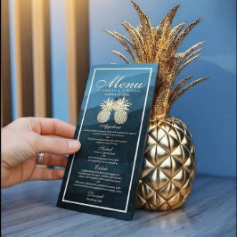 Bröllop Menu Chic Pineapple par Navy Blue Guld Meny