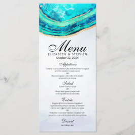 Bröllop Menu Chic Watercolor Teal Guld Agate Geode Meny