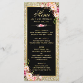 Bröllop Menu Classy Blommigt Guld Glitter Sparkles Meny