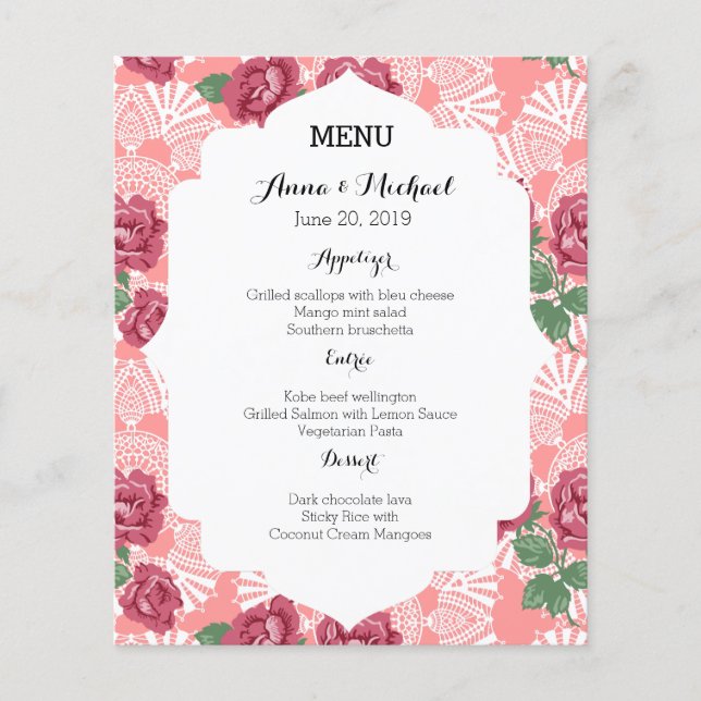 Bröllop Menu delikat Land Chic Ro & Snöre (Framsida)