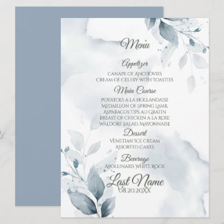 Bröllop Menu | Dusty Blue Botanical Menu Meny