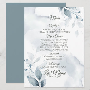 Bröllop Menu Dusty Teal Botanical Menu Meny