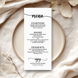 Bröllop Menu Elegant Calligraphy Black and White Meny