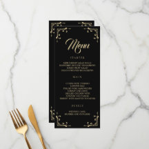 Bröllop Menu Elegant Deco Guld Retro Black