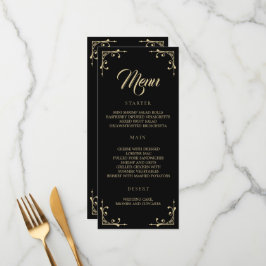 Bröllop Menu Elegant Deco Guld Retro Black Meny