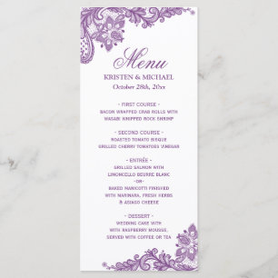 Bröllop Menu Elegant Lavender Lila Mönster Snöre Meny