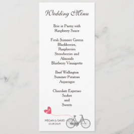 Bröllop Menu elegant, vit romantisk cykel Meny