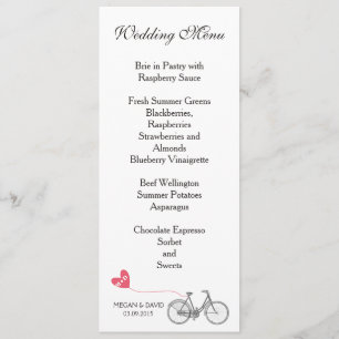 Bröllop Menu elegant, vit romantisk cykel Meny
