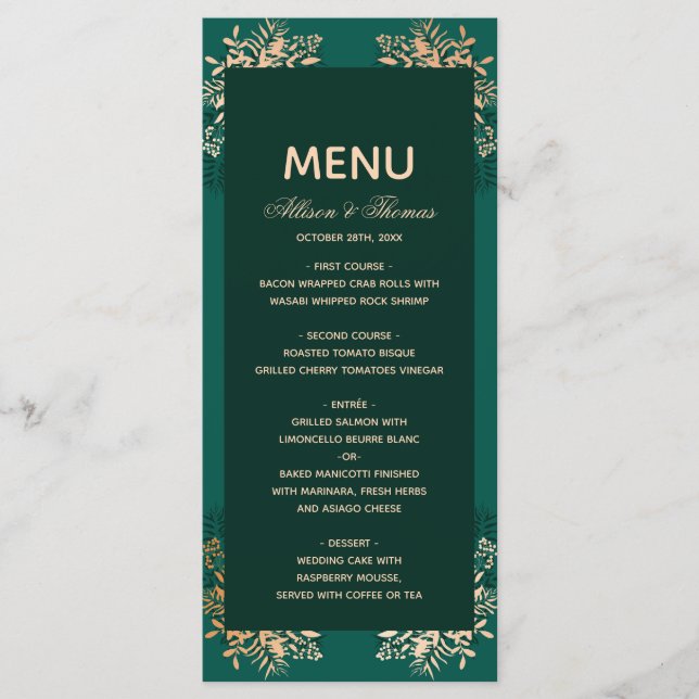 Bröllop Menu Emerald guld örb Meny (Framsida)