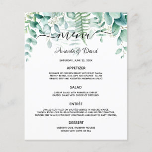 Bröllop Menu eucalyptus greenery woodland ferns