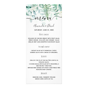 Bröllop Menu eucalyptus greenery woodland ferns Reklamkort