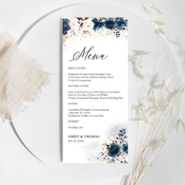 Bröllop Menu för marinblått och Dusty Ro Blommigt Meny