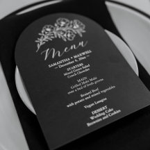 Bröllop Menu för Svartvit Blommigt