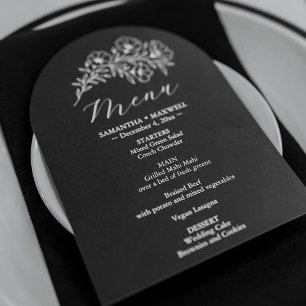 Bröllop Menu för Svartvit Blommigt Inbjudningar
