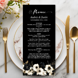 Bröllop Menu för Svartvit Blommigt Meny