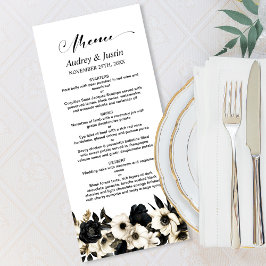 Bröllop Menu för Svartvit Blommigt Meny