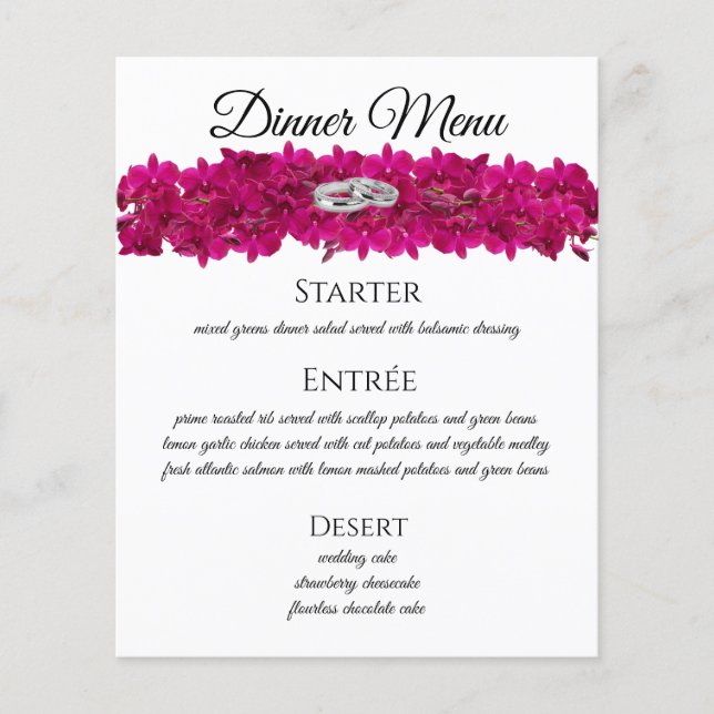 Bröllop Menu- Fuchsia Orchids White- (Framsida)