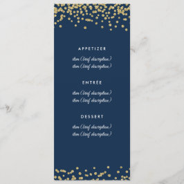 Bröllop Menu Guld Faux Glitter confetti marinblått Meny