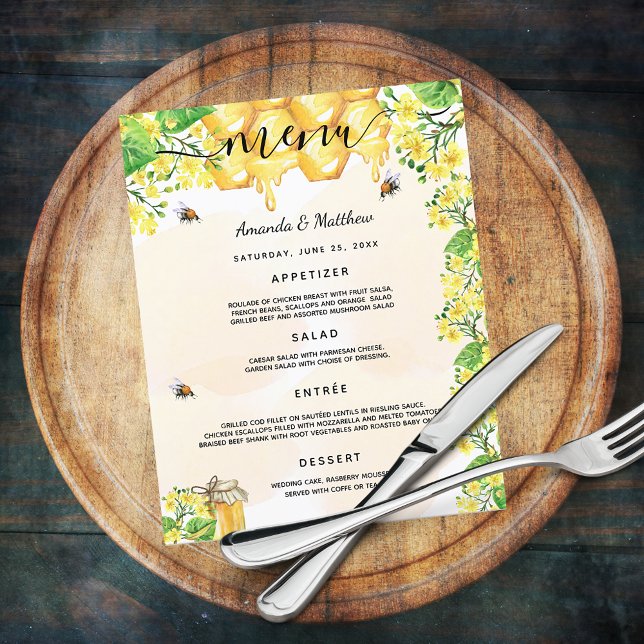 Bröllop Menu humla honungscomb blommigtar (Skapare uppladdad)