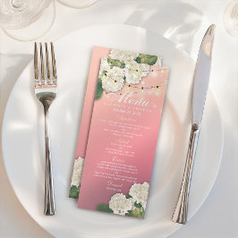 Bröllop Menu Hydrangeas Flowers String Ljus Rosa Meny