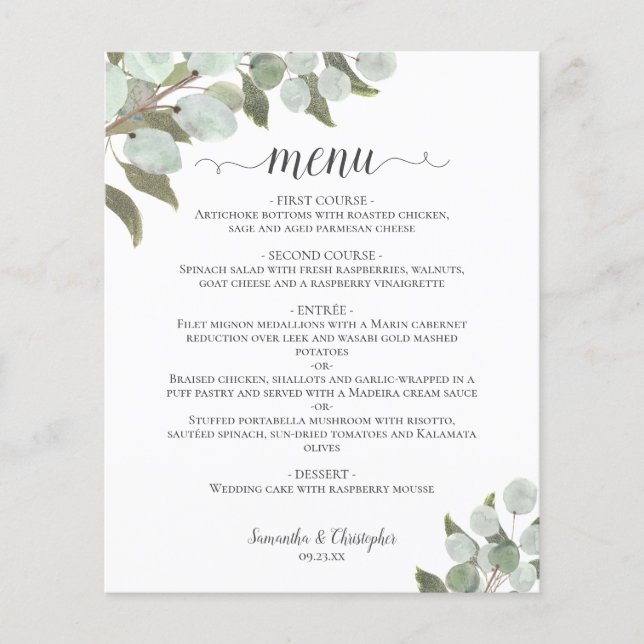 Bröllop Menu i budgeten Rustic Eucalyptus & Greene (Framsida)