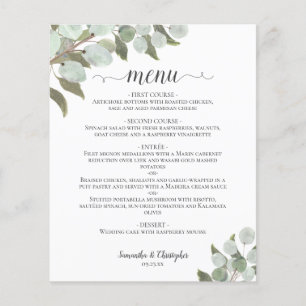 Bröllop Menu i budgeten Rustic Eucalyptus & Greene
