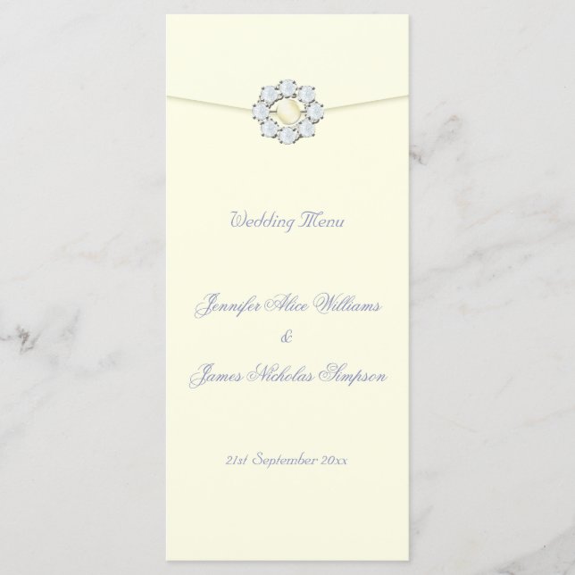 Bröllop Menu Ivory med diamanter och pärlor Meny (Framsida)
