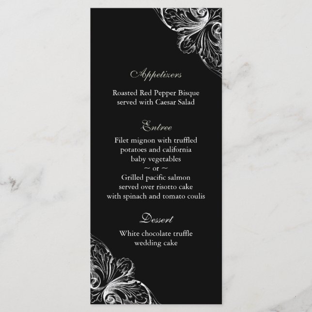 Bröllop Menu-kort Elegant Monogram Black White Meny (Framsida)