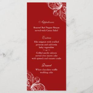Bröllop Menu-kort Elegant Monogram Red White Meny