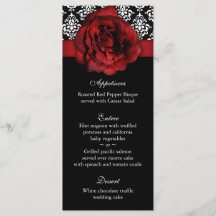 Bröllop Menu-kort Röd ros Damask
