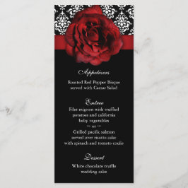 Bröllop Menu-kort Röd ros Damask Meny