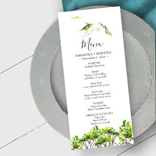 Bröllop Menu-kort Watercolor White Heron Meny