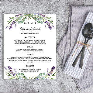 Bröllop Menu lavender eucalyptus greenery budget Flygblad