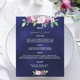 Bröllop Menu-marinblåvioletta blommigtar