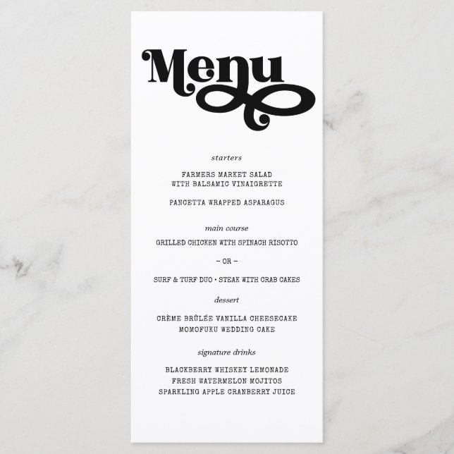 Bröllop Menu med modern minimalistisk typografi Meny (Framsida)
