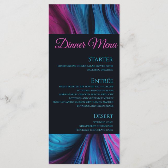 Bröllop Menu-Modern Abstrakt Blue och Rosa- Meny (Framsida)