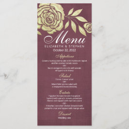 Bröllop Menu Modern Chic Golden Ro Burgundy Red Meny
