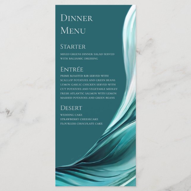 Bröllop Menu-Modern Emerald Grönt- Meny (Framsida)