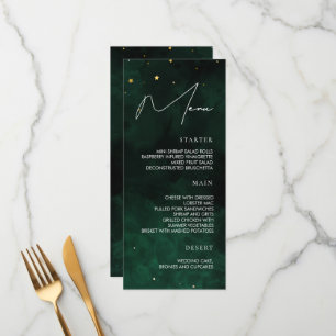 Bröllop Menu Mörk grönt Magic Guld Meny