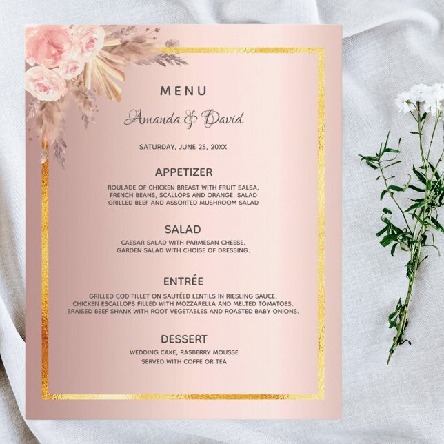 Bröllop Menu pampas gräs ro guld blommigt (Skapare uppladdad)
