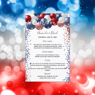 Bröllop Menu patriotiska rött vitt blått ballonger