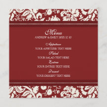 Bröllop Menu Red Blommigt Damask