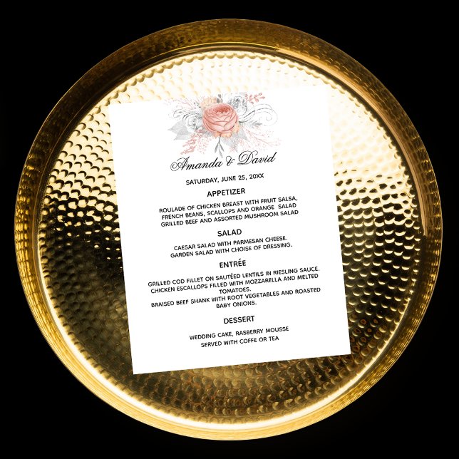 Bröllop Menu ro guld blommigt vita (Skapare uppladdad)