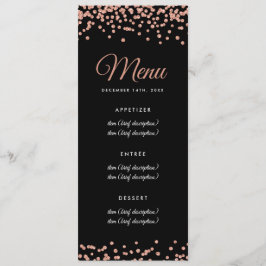 Bröllop Menu Ro Guld Faux Glitter confetti Black Meny