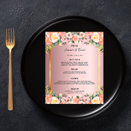 Bröllop Menu rosa blommigt dammande ro guld budget Flygblad
