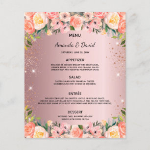 Bröllop Menu rosa blommigt glitter dami ro