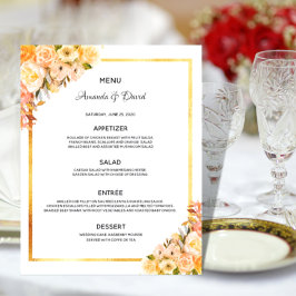 Bröllop Menu rosa blommigts golden elegant elegant