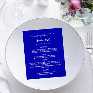 Bröllop Menu royal blå vit budget Flygblad
